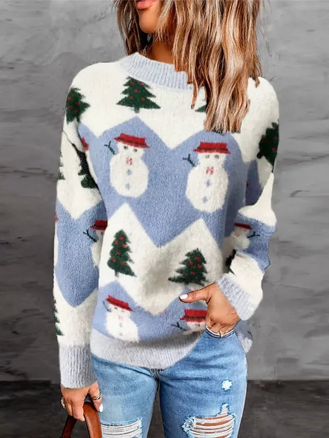 Women's Ugly Christmas Sweater Pullover Sweater Jumper Crew Neck Ribbed Knit Polyester Knitted Fall Winter Tunic Outdoor Christmas New Year Stylish Casual Soft Long Sleeve Snowman Xmas Tree Pink