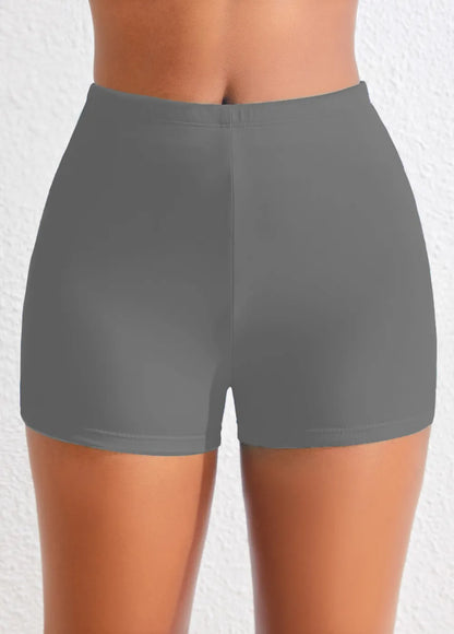Black Mid Waisted Elastic Detail Swimwear Shorts