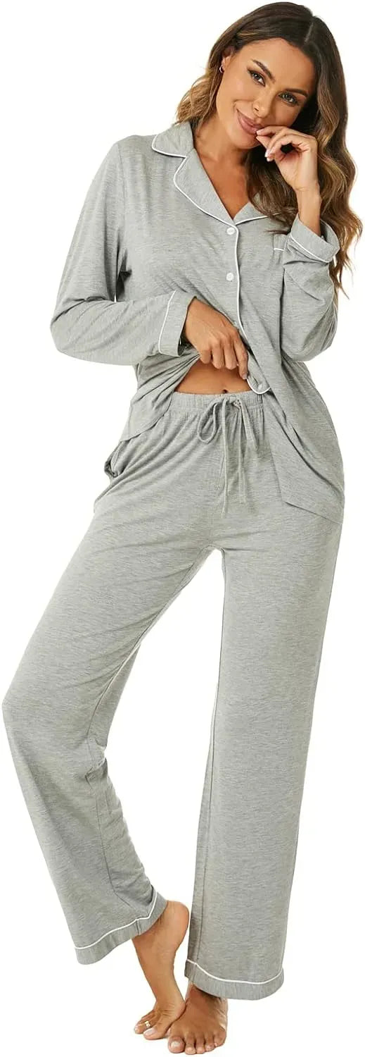 Women's Pajama Sets Long Sleeve Button Down Sleepwear Nightwear Soft Pjs Lounge Sets