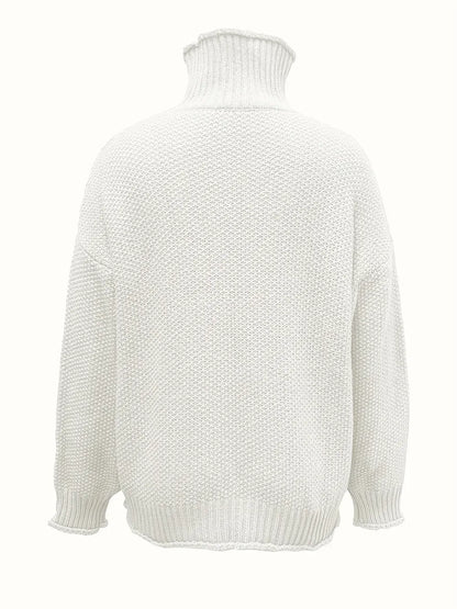 Solid Turtle Neck Pullover Sweater, Casual Long Sleeve Sweater For Fall & Winter, Women's Clothing