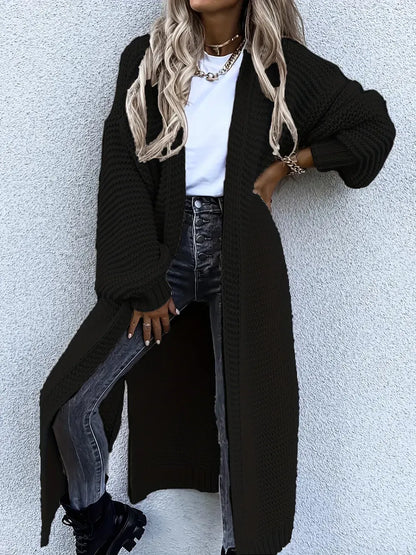 Solid Open Front Side Split Cardigan, Casual Long Sleeve Cardigan For Spring & Fall, Women's Clothing