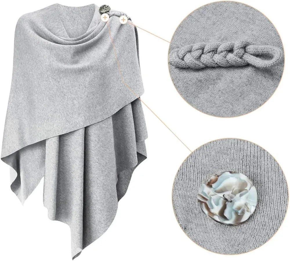 Womens Large Cross Front Poncho Sweater Wrap Topper Knitted Elegant Shawls Cape for Fall Winter