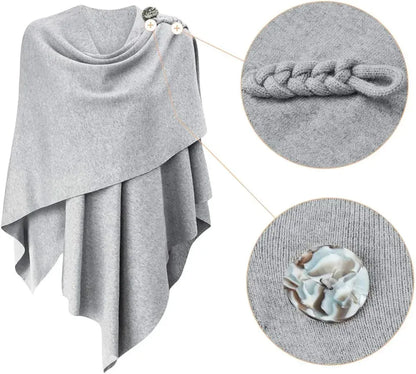 Womens Large Cross Front Poncho Sweater Wrap Topper Knitted Elegant Shawls Cape for Fall Winter