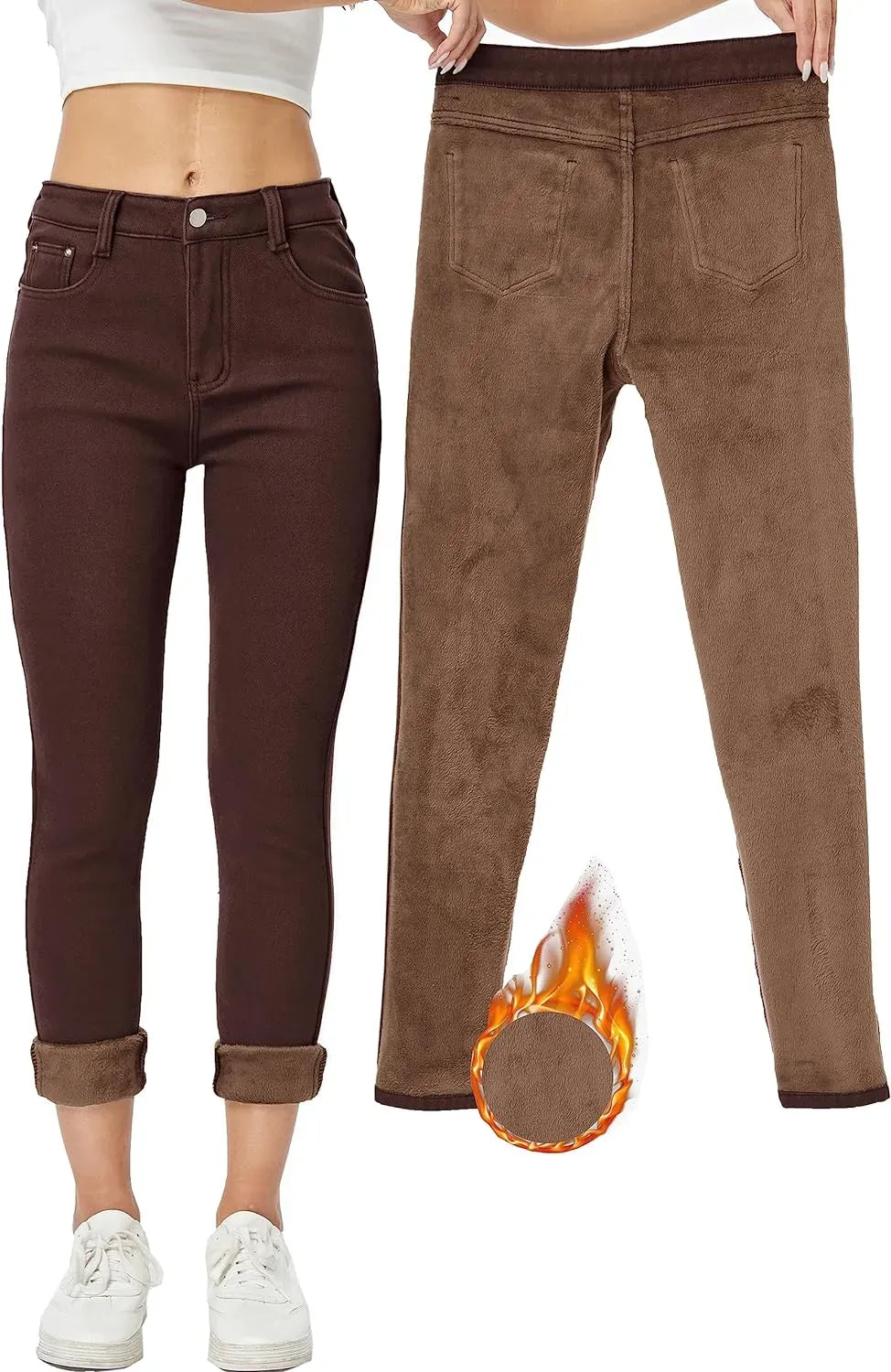 Women's Winter Fleece Lined Sherpa Thermal Skinny Pants Casual Warm Trousers