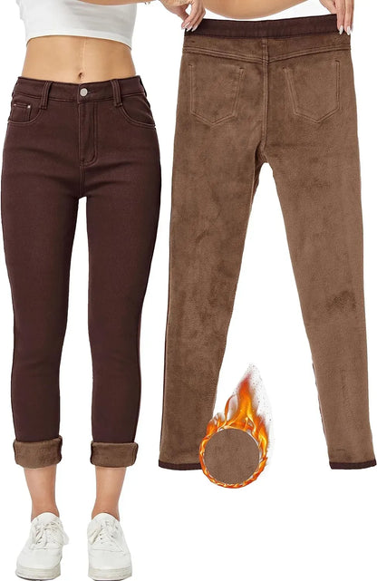 Women's Winter Fleece Lined Sherpa Thermal Skinny Pants Casual Warm Trousers