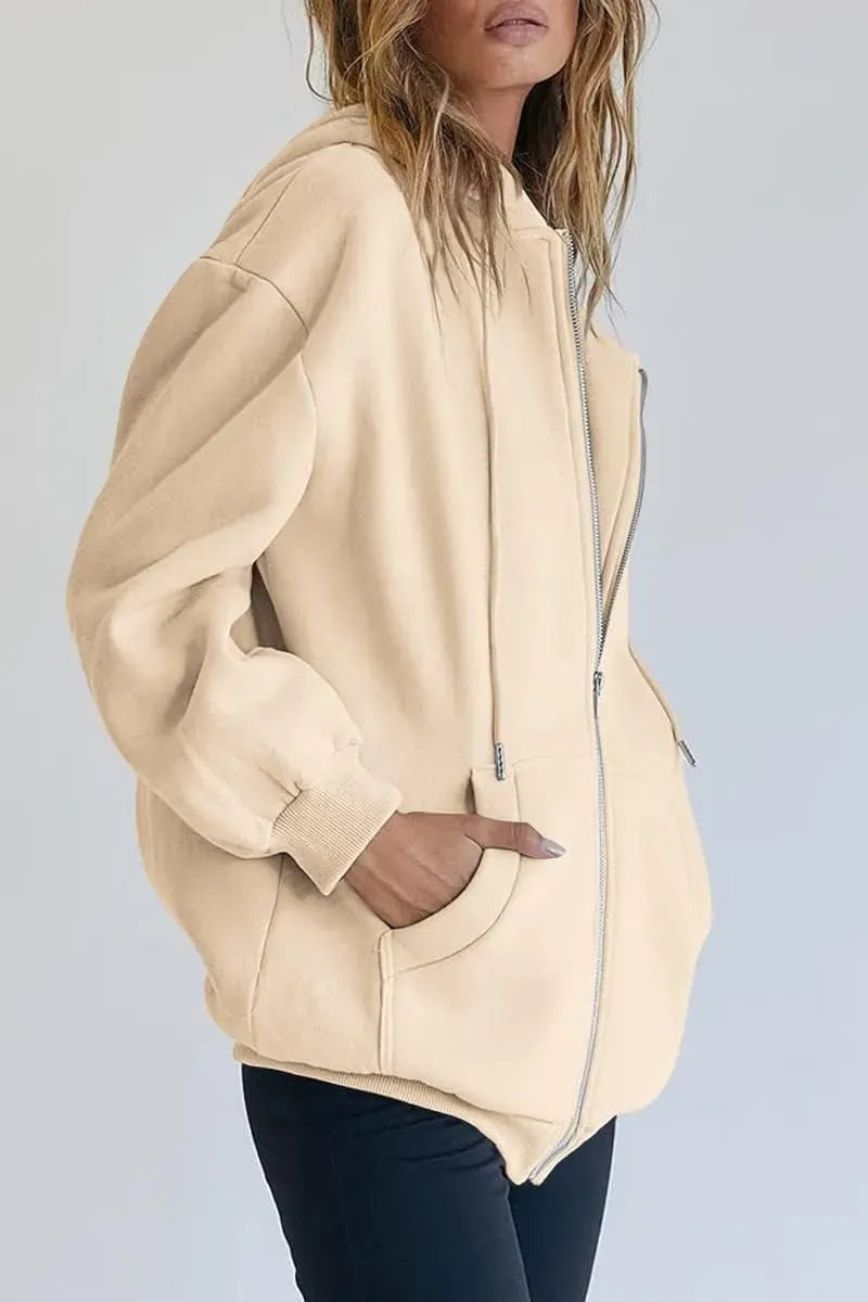 Women's Cute Hoodies Teen Girl Fall Jacket Oversized Sweatshirts Casual Drawstring Zip Up Y2K Hoodie with Pocket