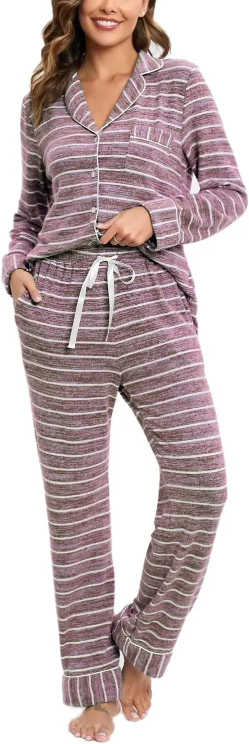 Women's Pajama Sets Long Sleeve Button Down Sleepwear Nightwear Soft Pjs Lounge Sets