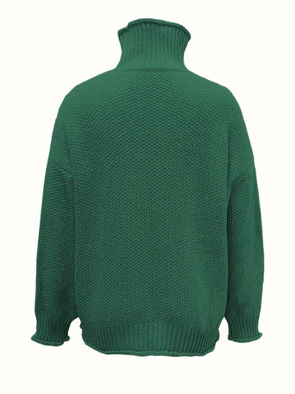 Solid Turtle Neck Pullover Sweater, Casual Long Sleeve Sweater For Fall & Winter, Women's Clothing