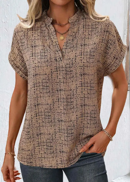 Sage Green Split Geometric Print Short Sleeve Blouse