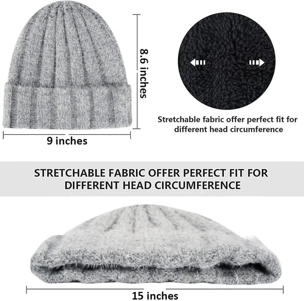 Womens Winter Warm Knit Beanie Hat Touchscreen Gloves Long Scarf Set with Fleece Lined Skull Caps Neck Scarves for Women Men