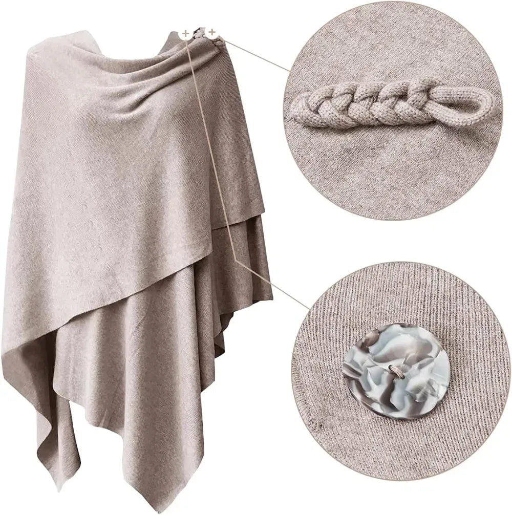 Womens Large Cross Front Poncho Sweater Wrap Topper Knitted Elegant Shawls Cape for Fall Winter