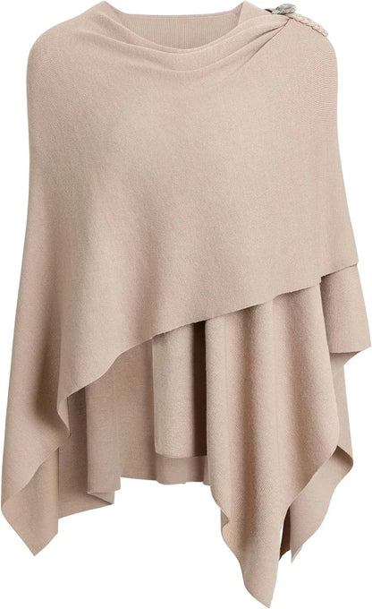 Womens Large Cross Front Poncho Sweater Wrap Topper Knitted Elegant Shawls Cape for Fall Winter