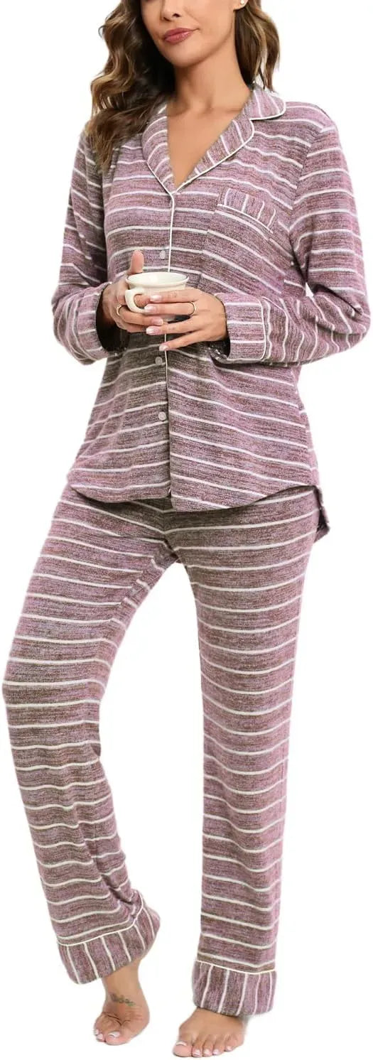 Women's Pajama Sets Long Sleeve Button Down Sleepwear Nightwear Soft Pjs Lounge Sets