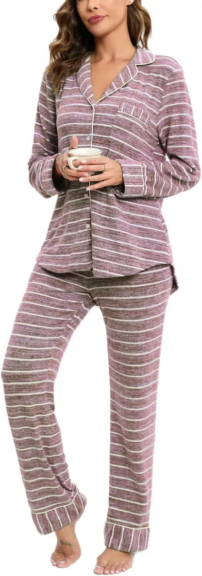 Women's Pajama Sets Long Sleeve Button Down Sleepwear Nightwear Soft Pjs Lounge Sets