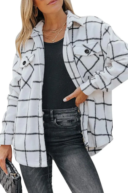 Womens Casual Plaid Shacket Button Down Long Sleeve Shirt