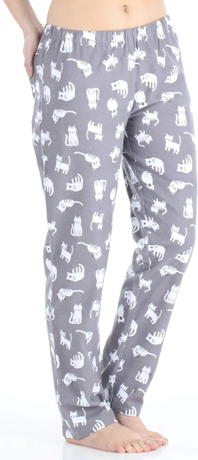 Women's Cotton Flannel Long Sleeve Button-Down Pajamas PJ Set