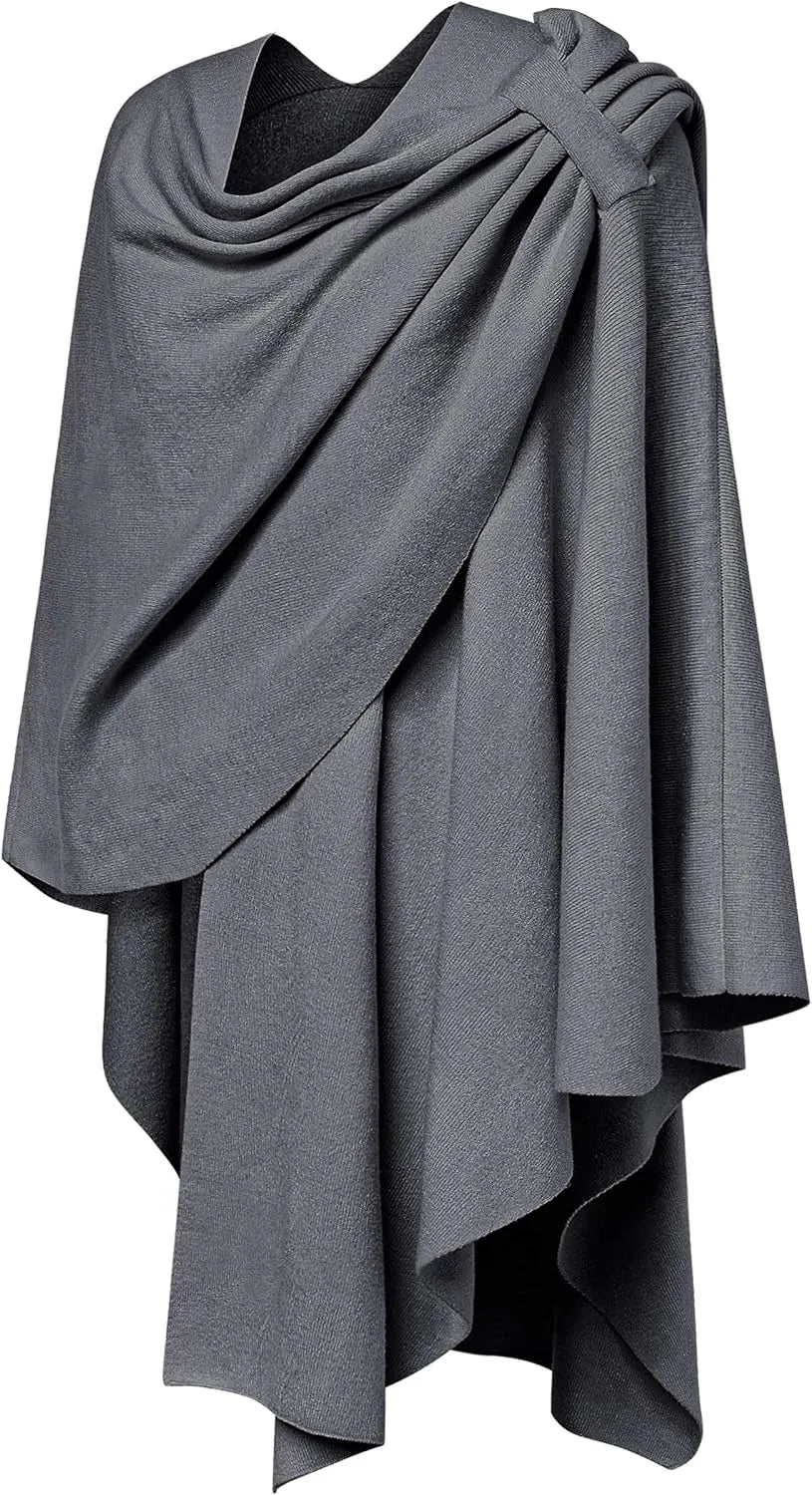 Womens Large Cross Front Poncho Sweater Wrap Topper Knitted Elegant Shawls Cape for Fall Winter