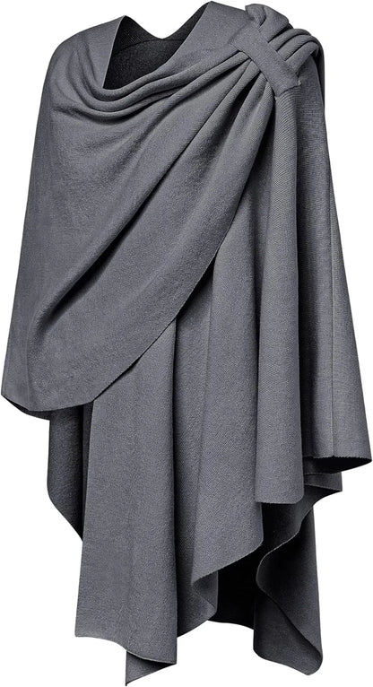 Womens Large Cross Front Poncho Sweater Wrap Topper Knitted Elegant Shawls Cape for Fall Winter