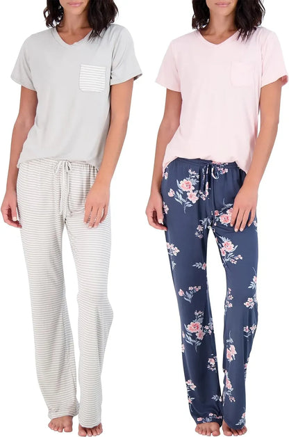 2 Pack: Women’s Pajama Set Super-Soft Short & Long Sleeve Top With Pants (Available In Plus Size)