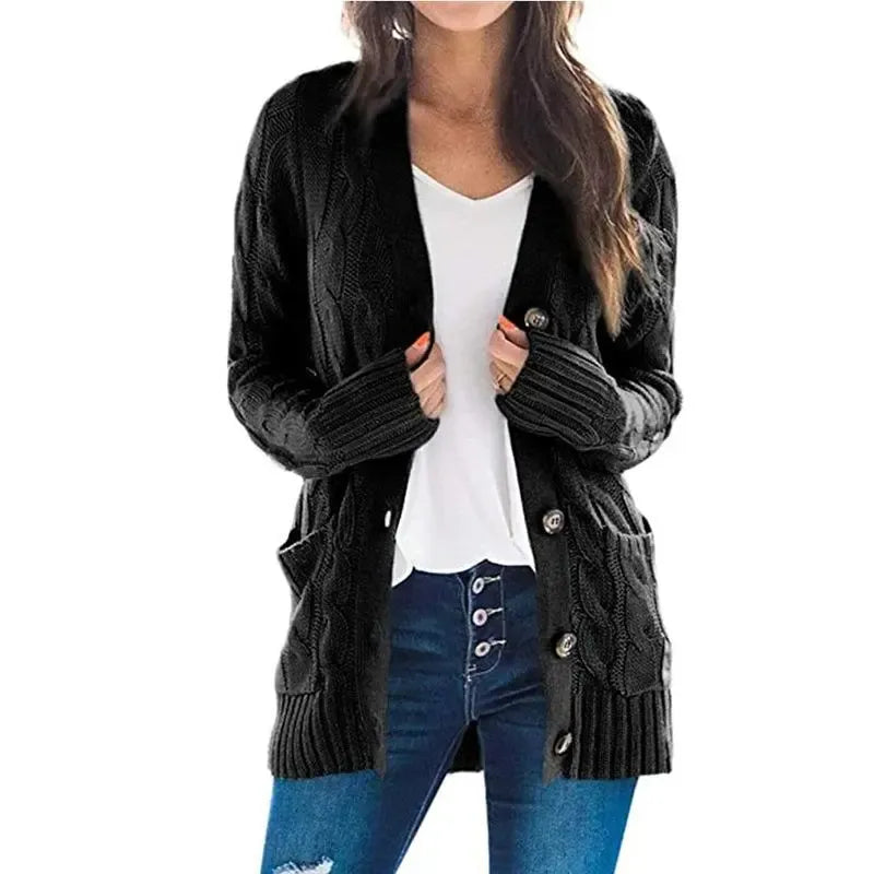 Casual Cardigan Solid Color Twist Button  Sweater