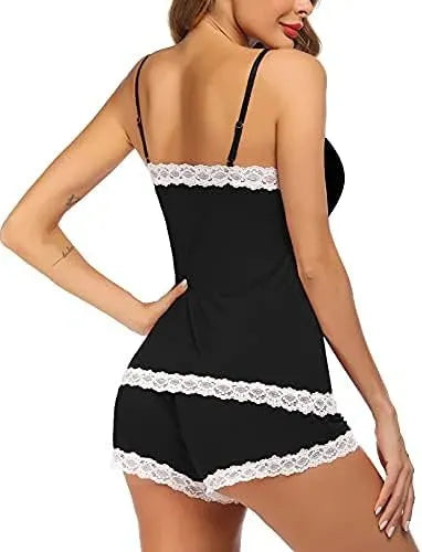 Women Cami Pajama Set Modal Sleepwear Lace Trim Short PJ Set with Shorts