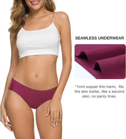 Women’s Seamless Hipster Underwear No Show Panties Soft Stretch Bikini Underwears Multi-Pack