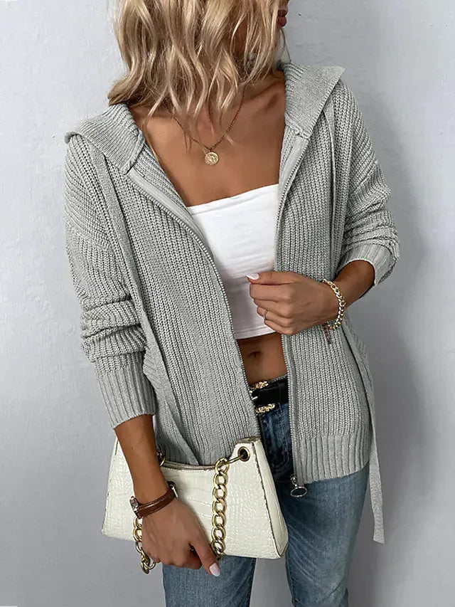 Women's Cardigan Sweater Knit Knitted Pure Color Hooded