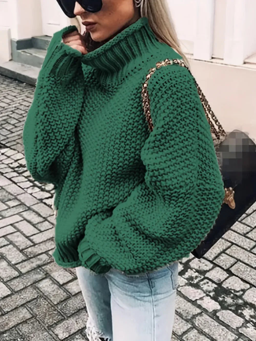 Solid Turtle Neck Pullover Sweater, Casual Long Sleeve Sweater For Fall & Winter, Women's Clothing