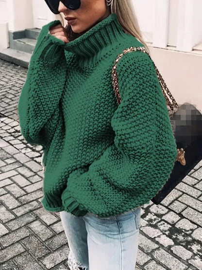 Solid Turtle Neck Pullover Sweater, Casual Long Sleeve Sweater For Fall & Winter, Women's Clothing