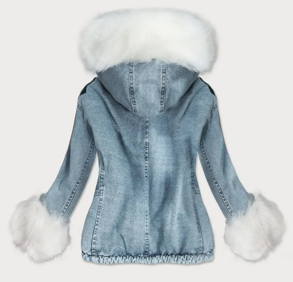 Short denim jacket with fur C