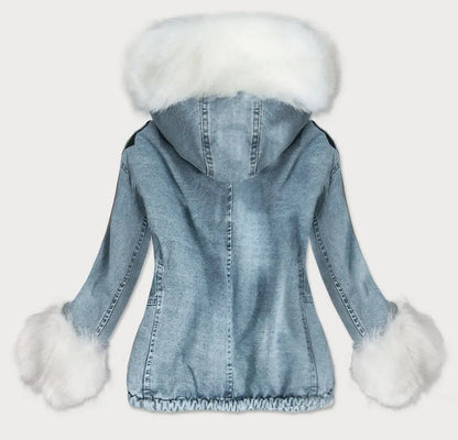 Short denim jacket with fur C