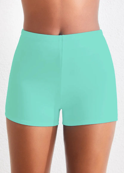 Black Mid Waisted Elastic Detail Swimwear Shorts