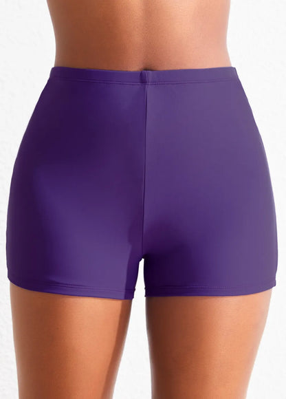 Black Mid Waisted Elastic Detail Swimwear Shorts