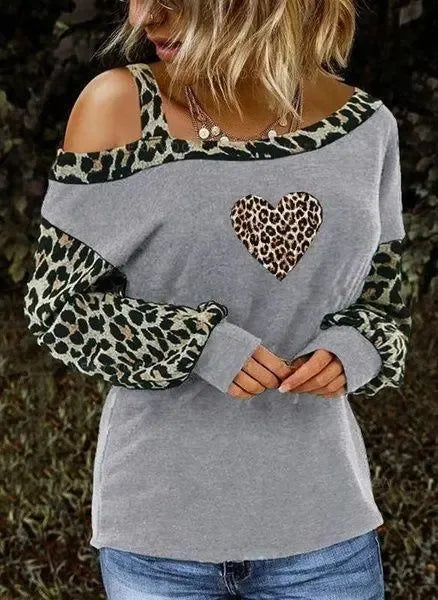 Mori Girl Leopard Print Strapless Casual Long Sleeve sweater