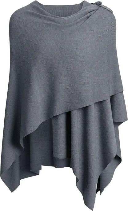Womens Large Cross Front Poncho Sweater Wrap Topper Knitted Elegant Shawls Cape for Fall Winter