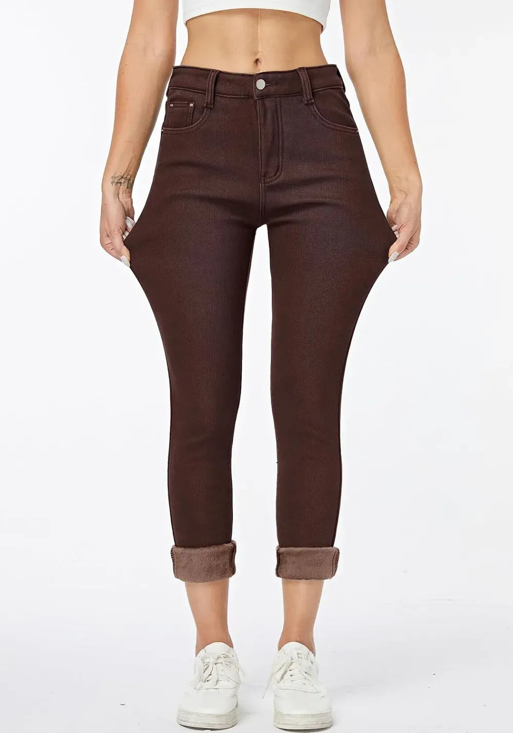 Women's Winter Fleece Lined Sherpa Thermal Skinny Pants Casual Warm Trousers