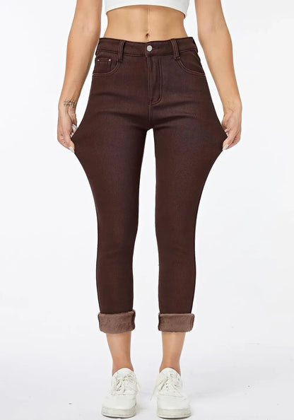 Women's Winter Fleece Lined Sherpa Thermal Skinny Pants Casual Warm Trousers