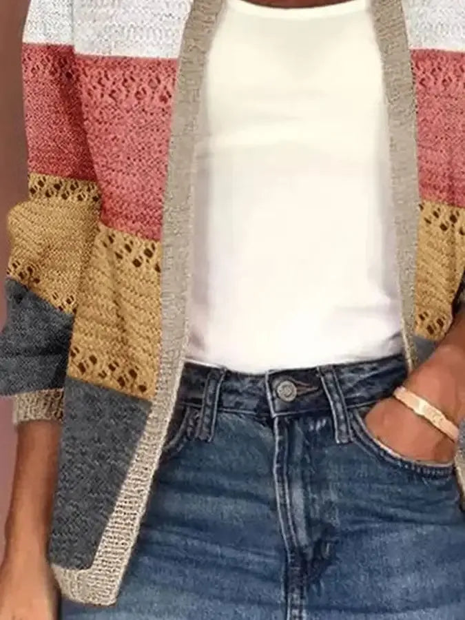 Retro Color Block Cardigan Sweater