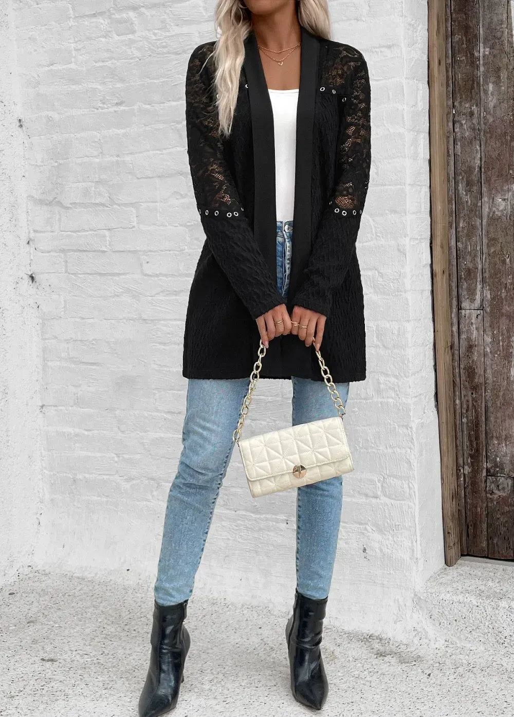Long Sleeve Black Patchwork Light Cardigan