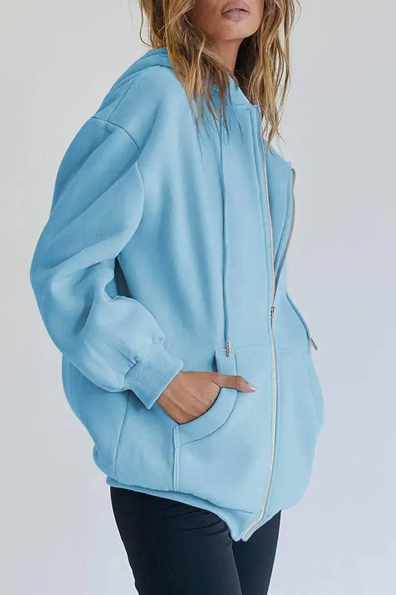 Women's Cute Hoodies Teen Girl Fall Jacket Oversized Sweatshirts Casual Drawstring Zip Up Y2K Hoodie with Pocket