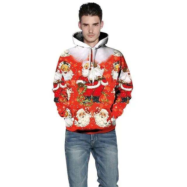 Santa Claus Ugly Christmas Sweater / Sweatshirt Hoodie Pullover Print Front Pocket Graphic Hoodie For Men's Women's Unisex Adults' 3D Print 100% Polyester Party