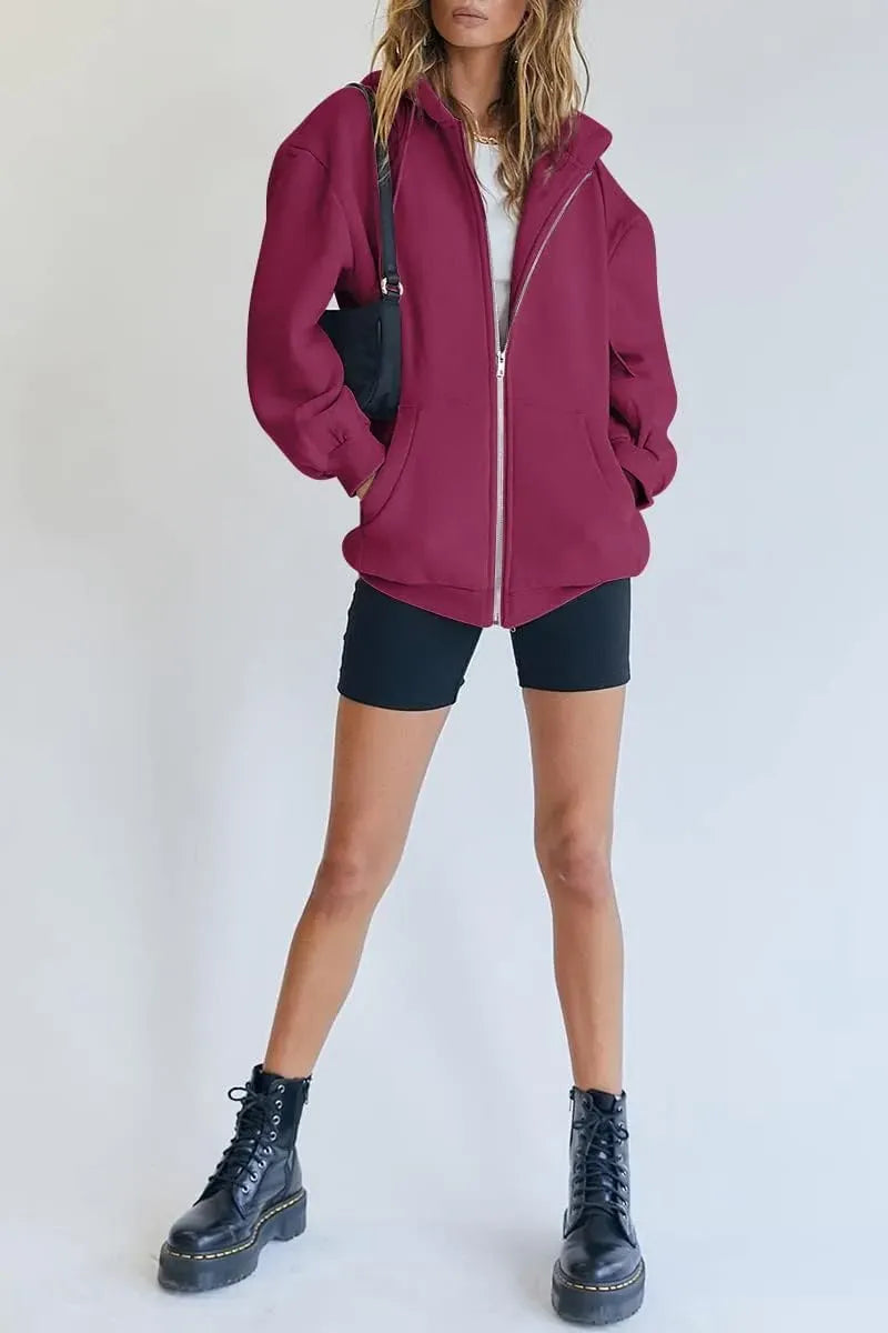 Women's Cute Hoodies Teen Girl Fall Jacket Oversized Sweatshirts Casual Drawstring Zip Up Y2K Hoodie with Pocket