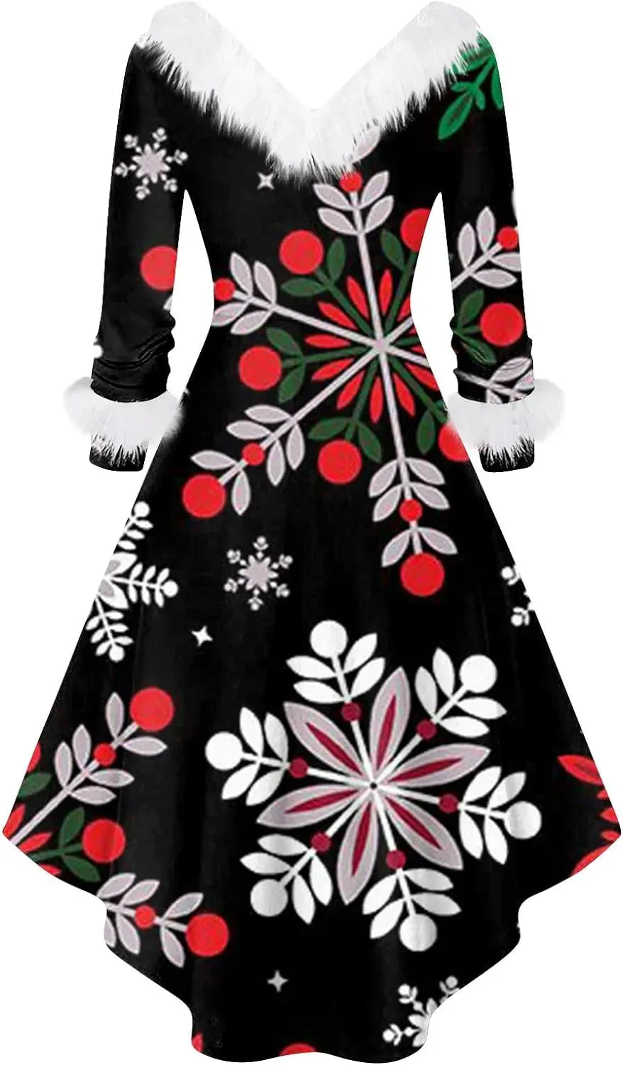 Womens Christmas Dress Fuzzy Mrs Claus Christmas Holiday Xmas Cocktail Holiday Party Flare Dress