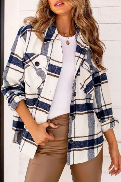 Womens Casual Plaid Shacket Button Down Long Sleeve Shirt