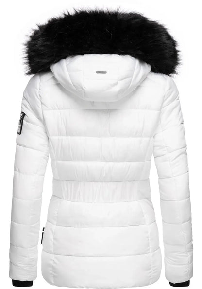 Fashion quilted jacket with faux fur hood