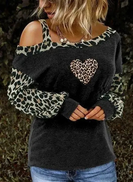Mori Girl Leopard Print Strapless Casual Long Sleeve sweater
