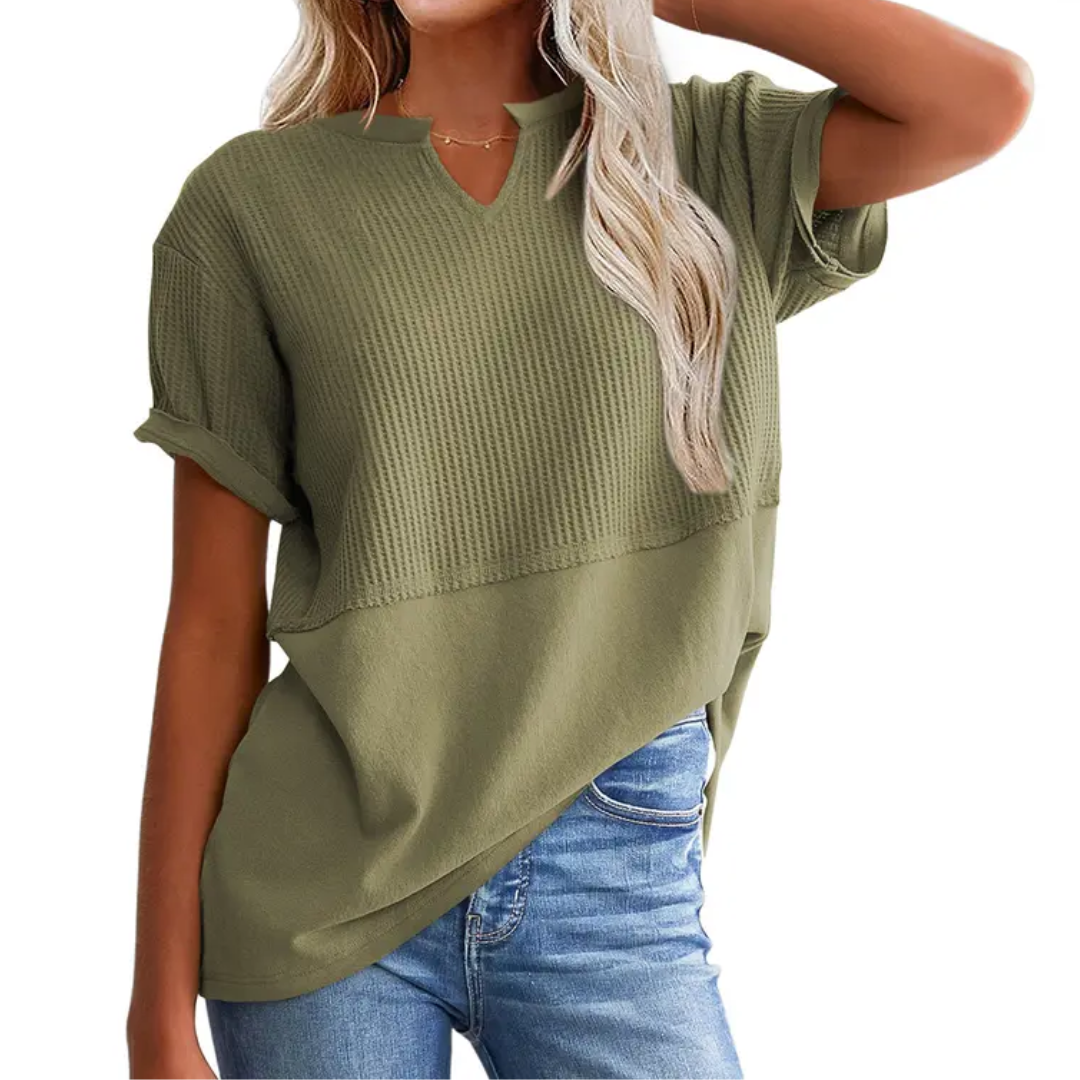 GRACIE™ – Cozy Waffle Knit V-Neck Top