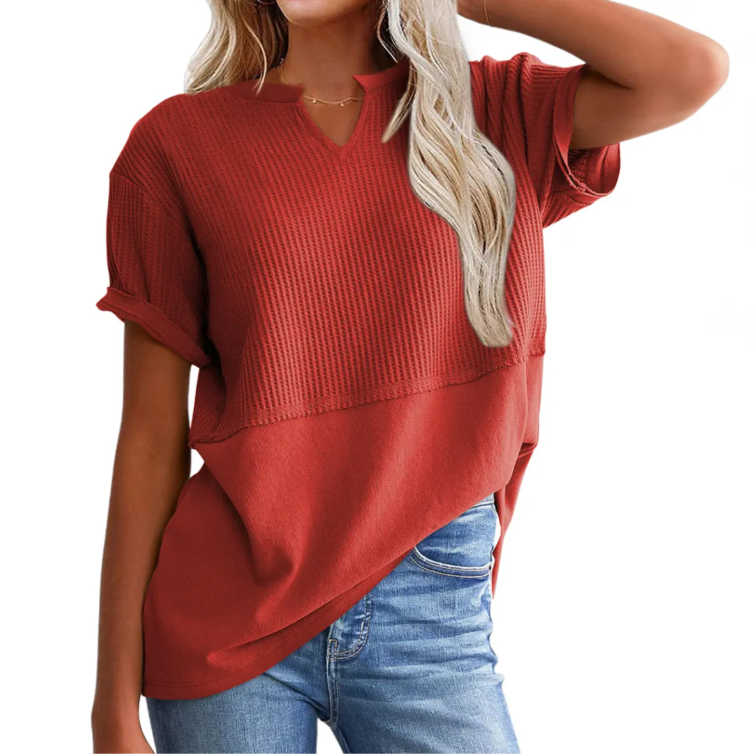 GRACIE™ – Cozy Waffle Knit V-Neck Top