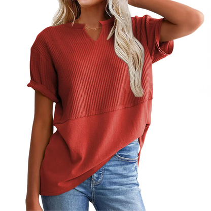 GRACIE™ – Cozy Waffle Knit V-Neck Top