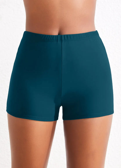 Black Mid Waisted Elastic Detail Swimwear Shorts